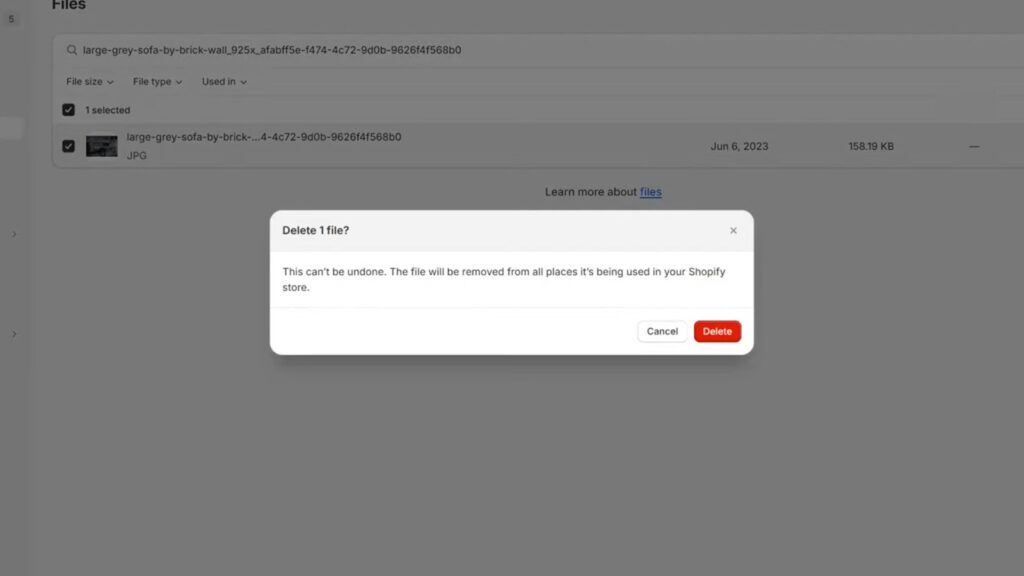 Delete a File on Shopify Store